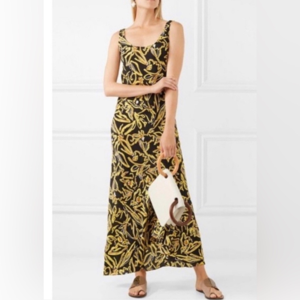 DVF Diane von Furstenberg Sleeveless Bias Slip Gown Black Yellow SILK Dress